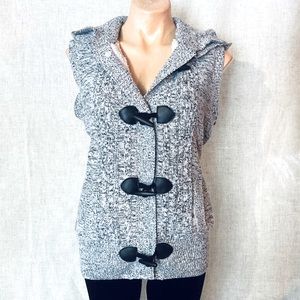 Womens Grey cable knit sleeveless hooded cardigan